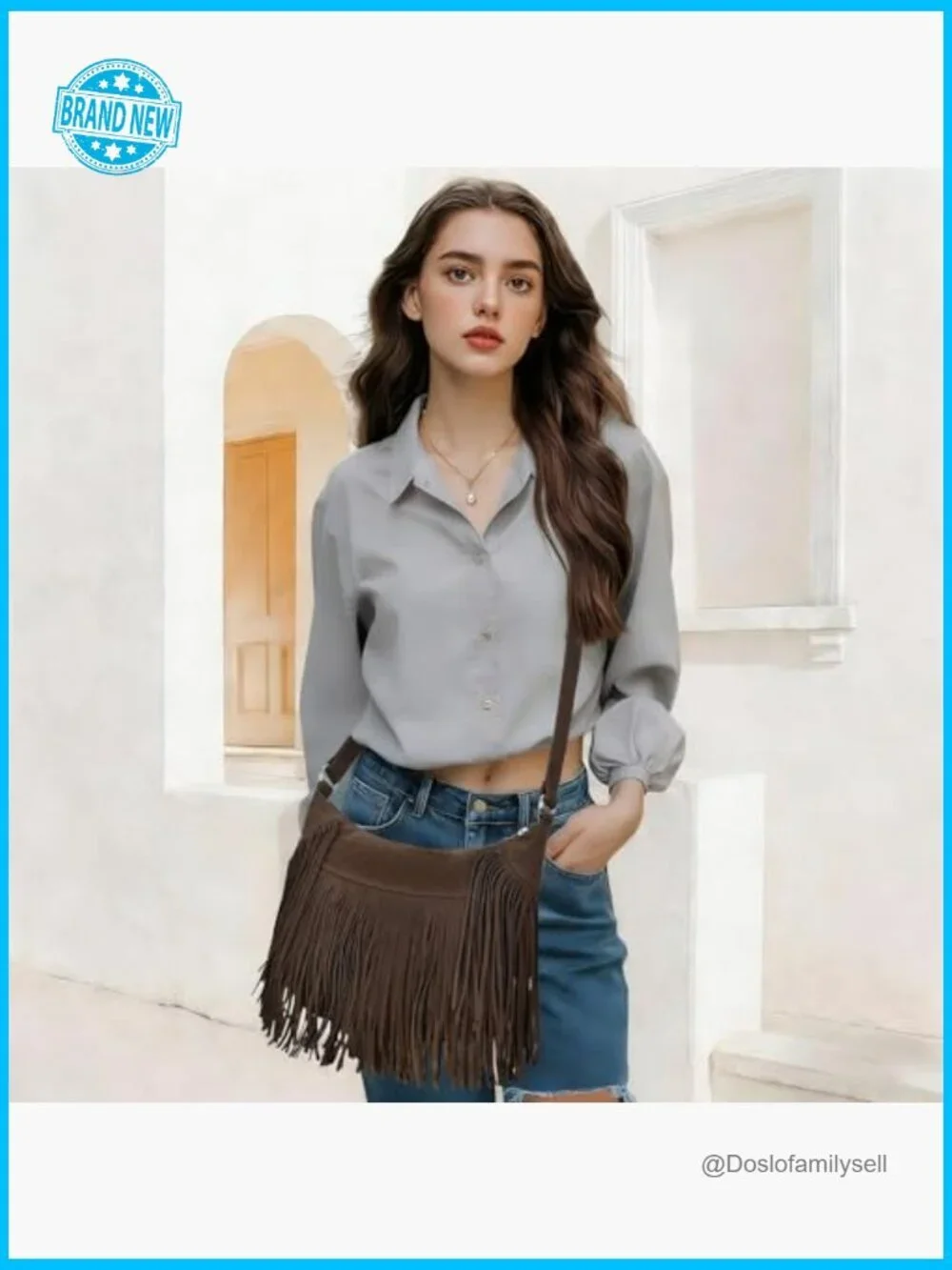 Vintage Suede Fringe Hobo Bag Crossbody Tassel Shoulder Purse Western Cowgirl